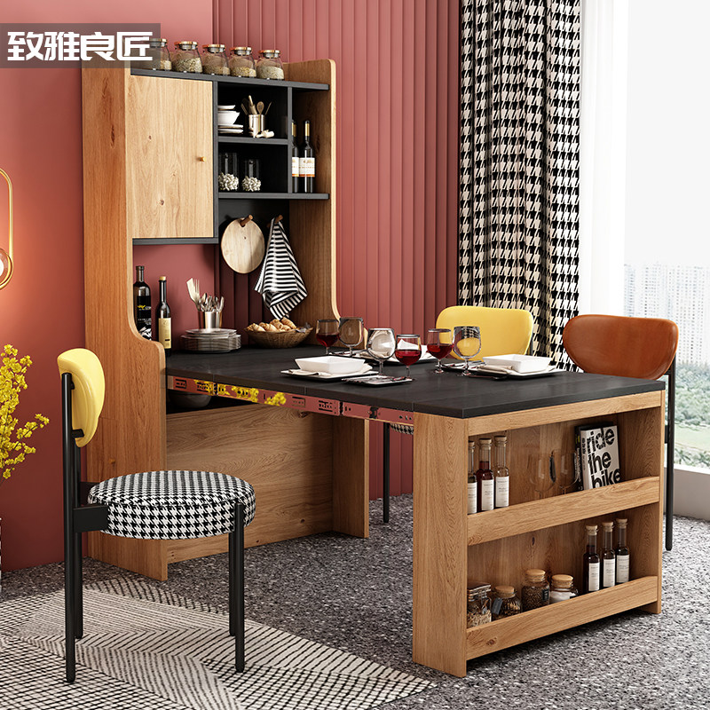 Nordic folding dining table and dining cabinet integrated against the wall combination home multi-functional cupboard living room storage wine cabinet dining table