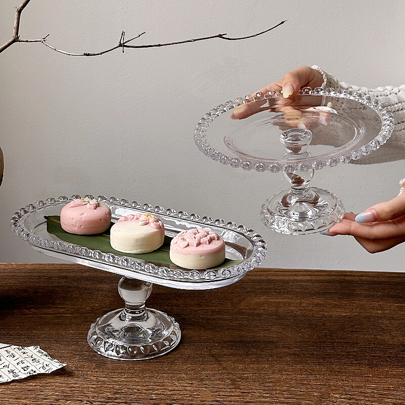 Heart-Shaped Glass Plate for Tea Break Table Decoration, High-Footed Cake and Dessert Display Tray, Afternoon Tea Snack Plate