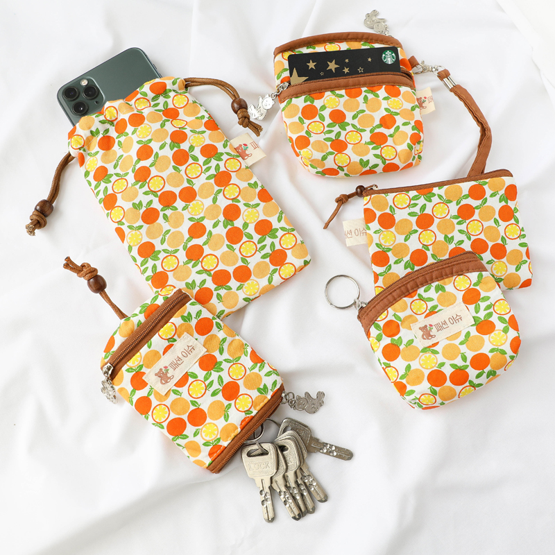 Orange Mando Small fresh floral zipper Apple mobile phone bag college style mini coin purse key bag card bag