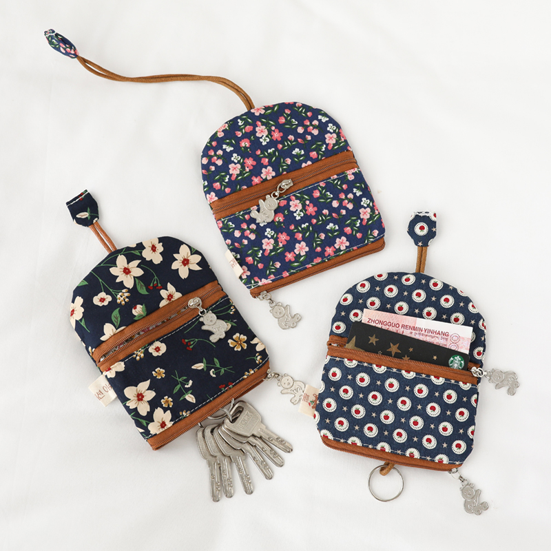 Card - containing retro - pulled key pack female middle - aged hand carrying cotton multi - functional large - capacity change card bag