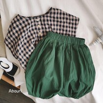 Foreign to explosion pumpkin pants Korean boys and girls dolls set baby soft waxy loose five-piece pants two-piece set
