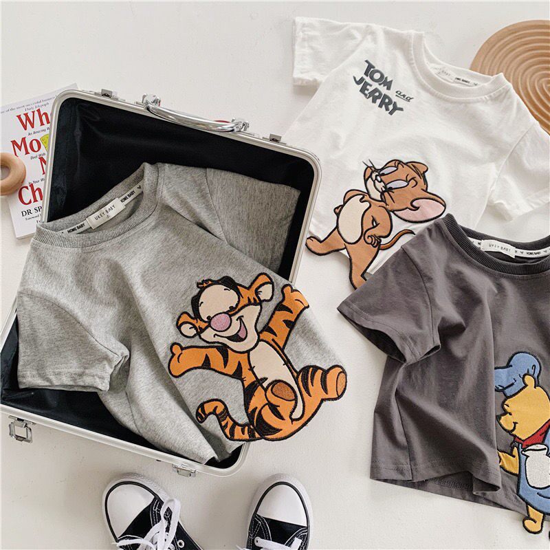 2021 pure cotton 100% spring and summer Korean version of the new boys' cartoon embroidery t short-sleeved tops for boys and children T-shirts