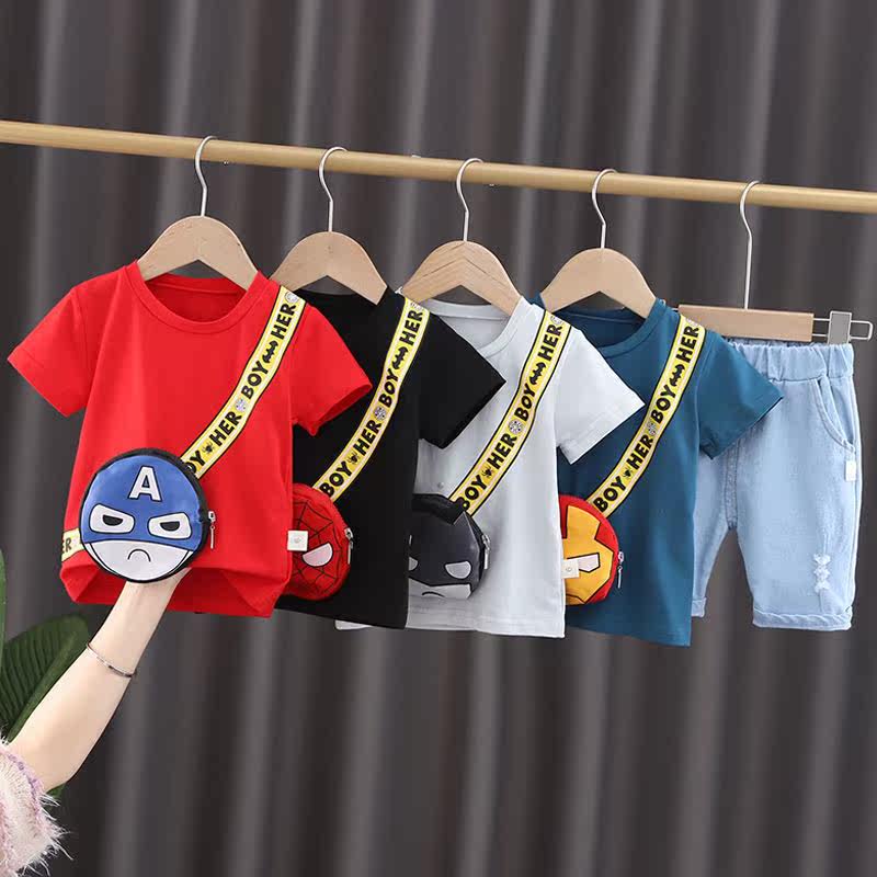 Children's clothing boys' short-sleeved suit 2021 new children's t-shirt pure cotton baby summer clothes thin children's shorts baby clothes
