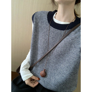 Unique and Beautiful Color-Blocked Round-Neck Vest 2025 New Autumn Layered Loose Slimming Sleeveless Top for Women