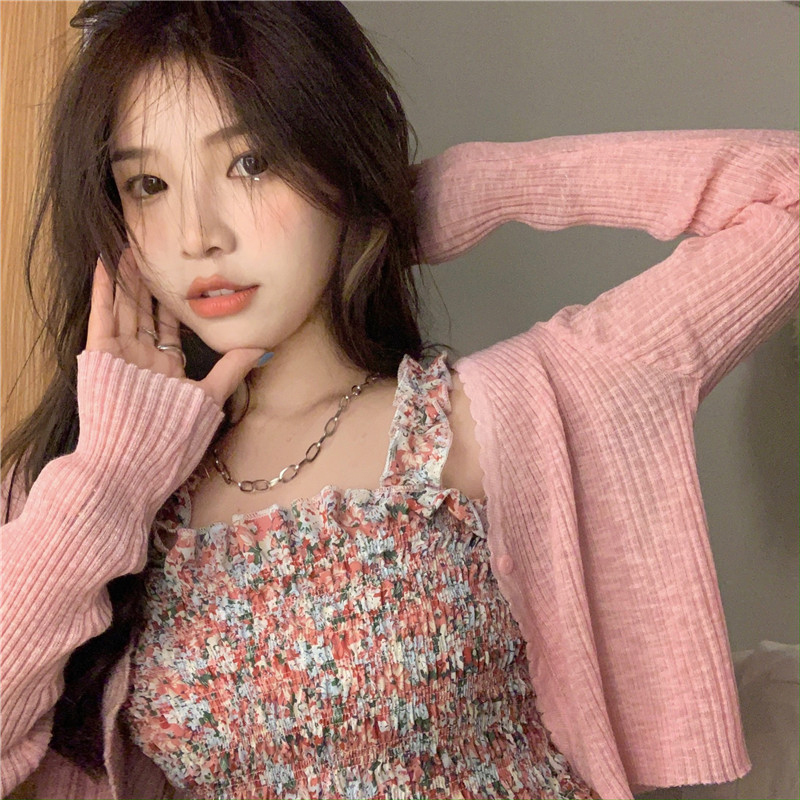 Pink Cardigan, Thin Style for Women, Paired with a Slip Dress, Outerwear, Summer Sun Protection Shawl, Small Cape, Knitted Fairy-Like Jacket