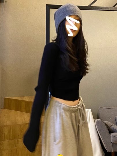 polo领打底针织衫女修身内搭毛衣2025春秋新款v领高级感短款上衣