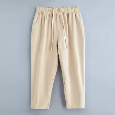 Cotton and hemp plus fat plus size pants Male fat bloomers spring and summer linen fat sweat-absorbing breathable nine-point pants pure cotton