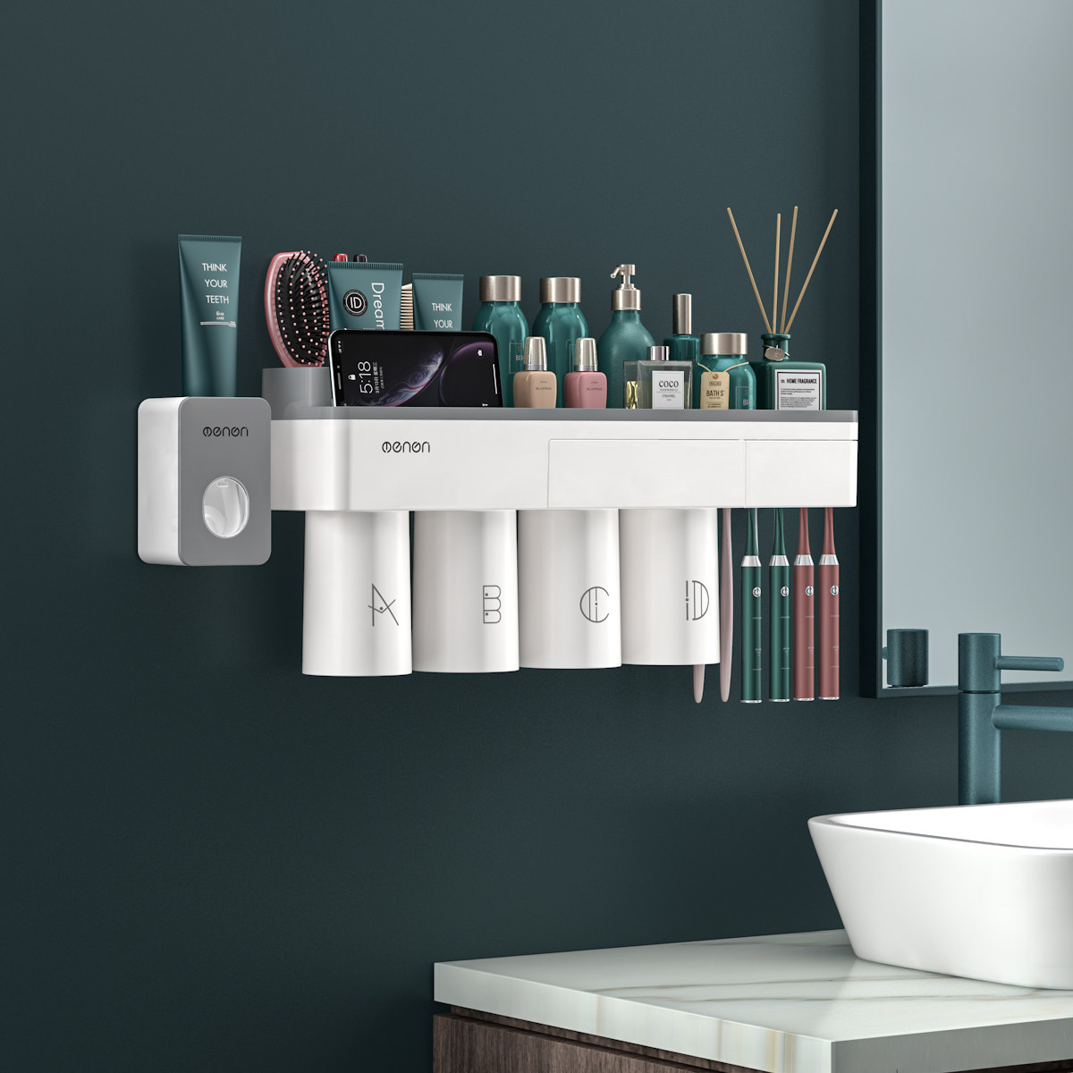 Dressing room gargling cup accommodating dental cup holder wall style toothbrush shelving free of perforated children toothbrush holder shelves