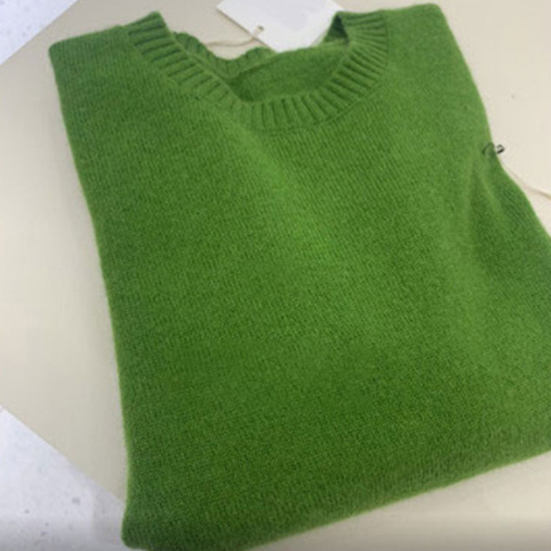 Avocado Green Sweater for Women, Autumn and Winter Base Knitwear, Lazy Loose Casual Style, Round Neck, Soft and Cozy Top for Layering
