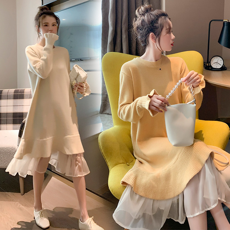 Maternity dress autumn suit fashion style 2022 new knitted sweater mid-length net red autumn and winter style