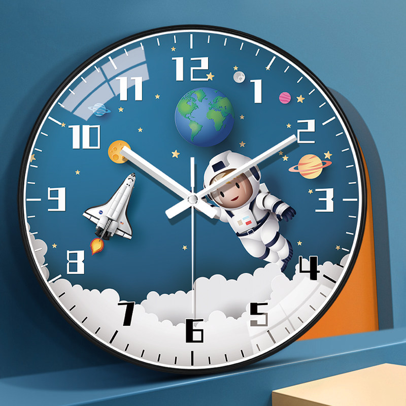 Watch Watch Clock Children's Room Cartoon Astronaut Planet Creative Clock Hanging Wall Household Silent Classroom Watch