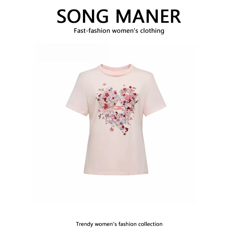 欧货时尚设计感爱心印花短袖T恤女2026年夏季宽松超好看显瘦上衣