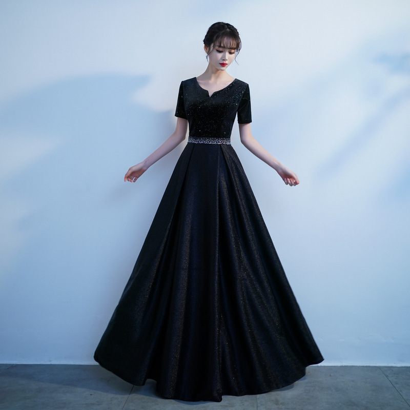 Black Evening Dress with a High-End Feel, 2026 New Style, Elegant Banquet Niche Choir Performance Dress, Host Dress Black Evening Dress with a High-End Feel, 2026 New Style, Elegant Banquet Niche Choir Performance Dress, Host Dress