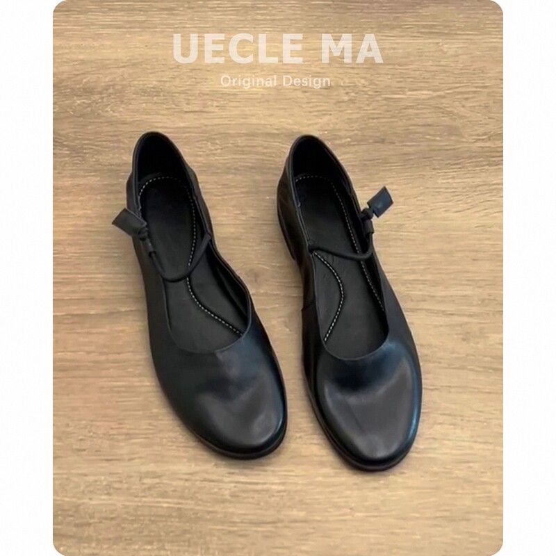 First Layer Cowhide ~ Retro Niche Elastic Band Ballet Shoes Soft Sole Comfortable Mary Jane Flats Shallow Mouth Small Shoes First Layer Cowhide ~ Retro Niche Elastic Band Ballet Shoes Soft Sole Comfortable Mary Jane Flats Shallow Mouth Small Shoes