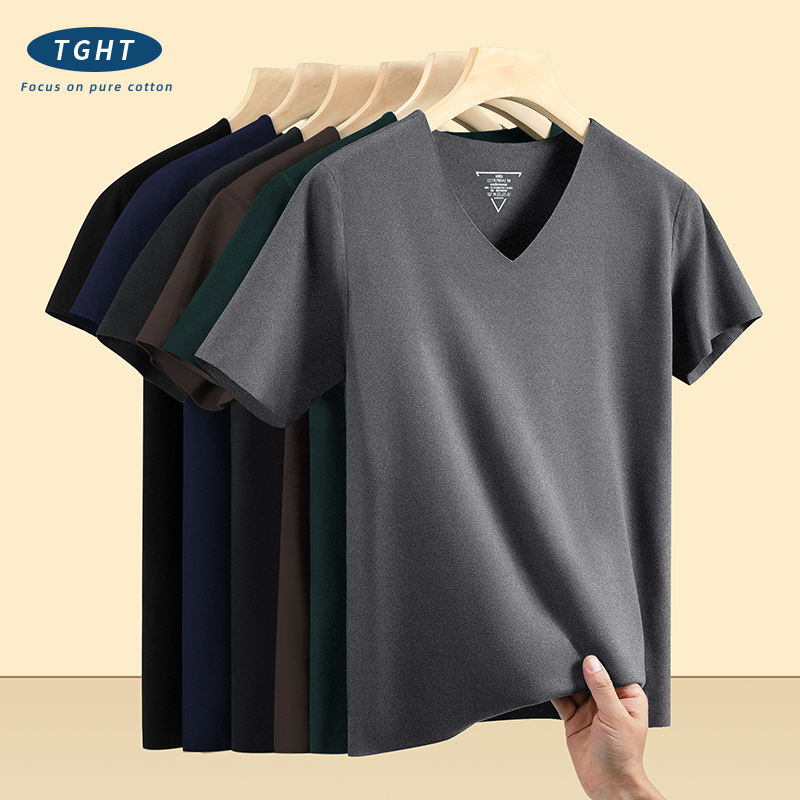 新しい V ネックのドイツ製ベルベットのシームレスな両面ベルベットのボトリング シャツ、秋冬の男性用プラスベルベットの厚みのあるサーマル下着、半袖 T シャツのインナーウェア