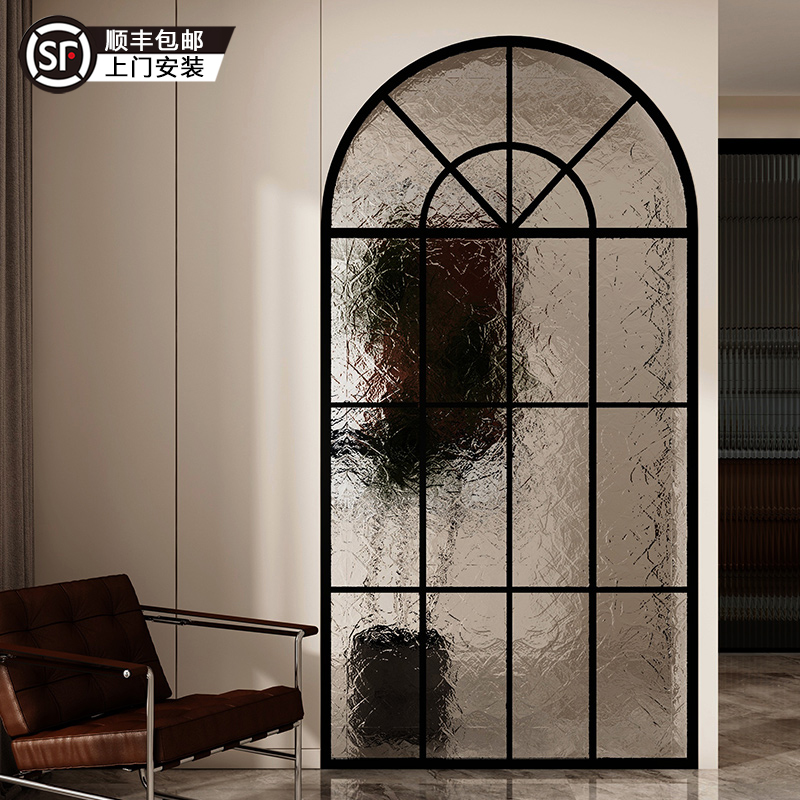 Iron Public Gallery American Glass Screen Partition Method Type Entrance Iron Art Retro Vaulted Decorative Living Room Cream-Taobao