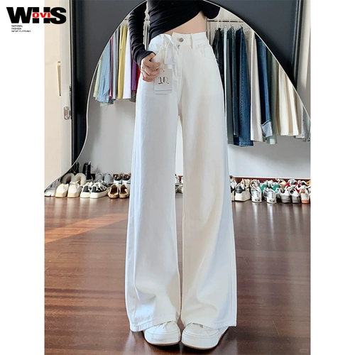 Белые джинсы, штаны, высокая талия, изысканный стиль, свободный прямой крой