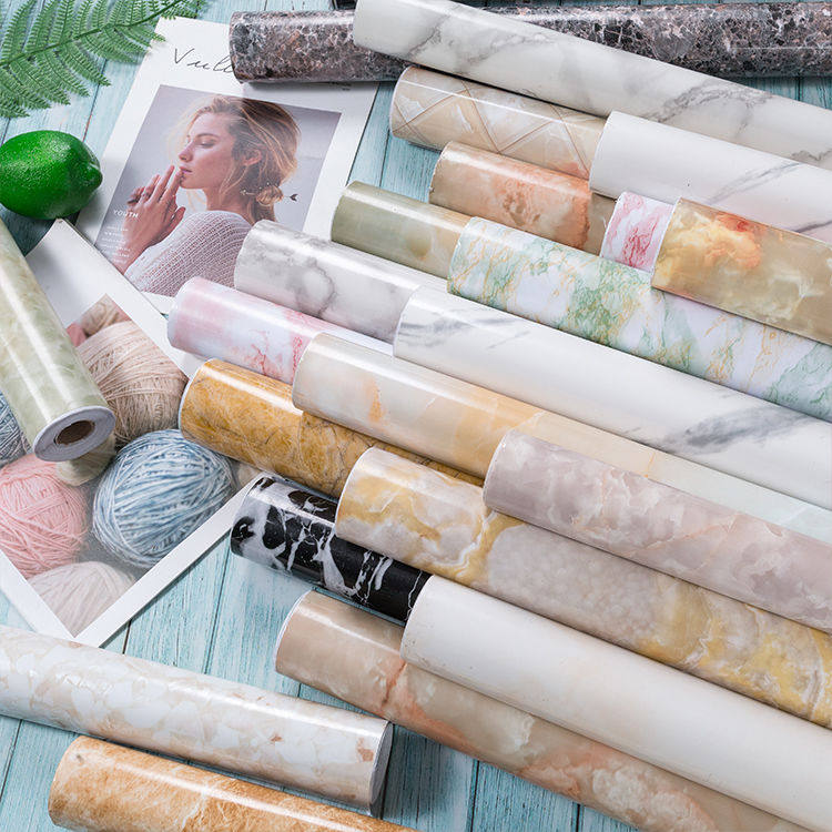 Simulated marble furniture renovation thickened self-adhesive waterproof wall kitchen oil-proof sticker paint kitchen cabinet waterproof sticker