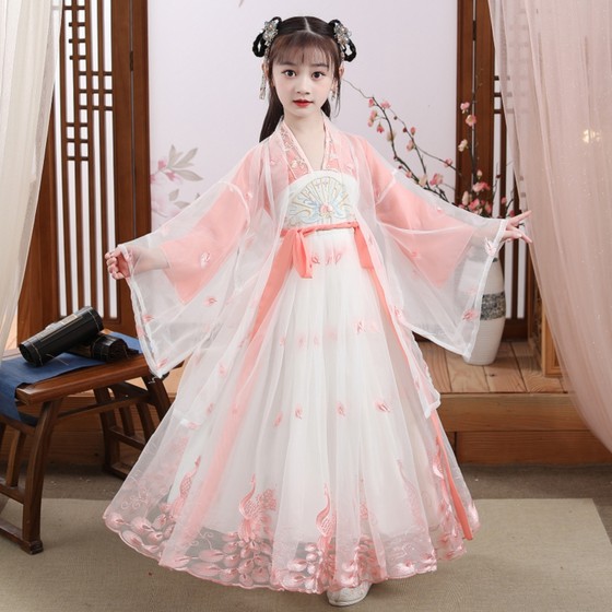 Hanfu girls spring and summer children's Tang suit ancient style super fairy Chinese style dress 2023 ancient costume autumn princess girl