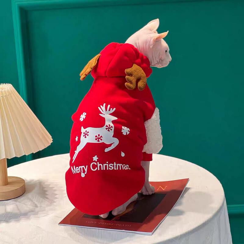 Christmas Cat Sweatshirt, Large Size, for Chubby Cats, Hairless Cats, British Shorthair, Warm Fleece-Lined Red Sweatshirt, Photogenic