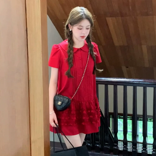 Красная летняя кукла, небольшая мини-юбка, французский стиль, кукольный воротник, подходит для подростков, свободный крой