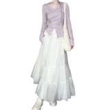 Сиреневый весенний лонгслив, длинная юбка, комплект, французский стиль, подходит для подростков