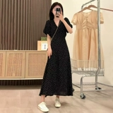 Черное летнее платье, длинная юбка, подходит для подростков, рукава фонарики, в цветочек, 2024 года, французский стиль