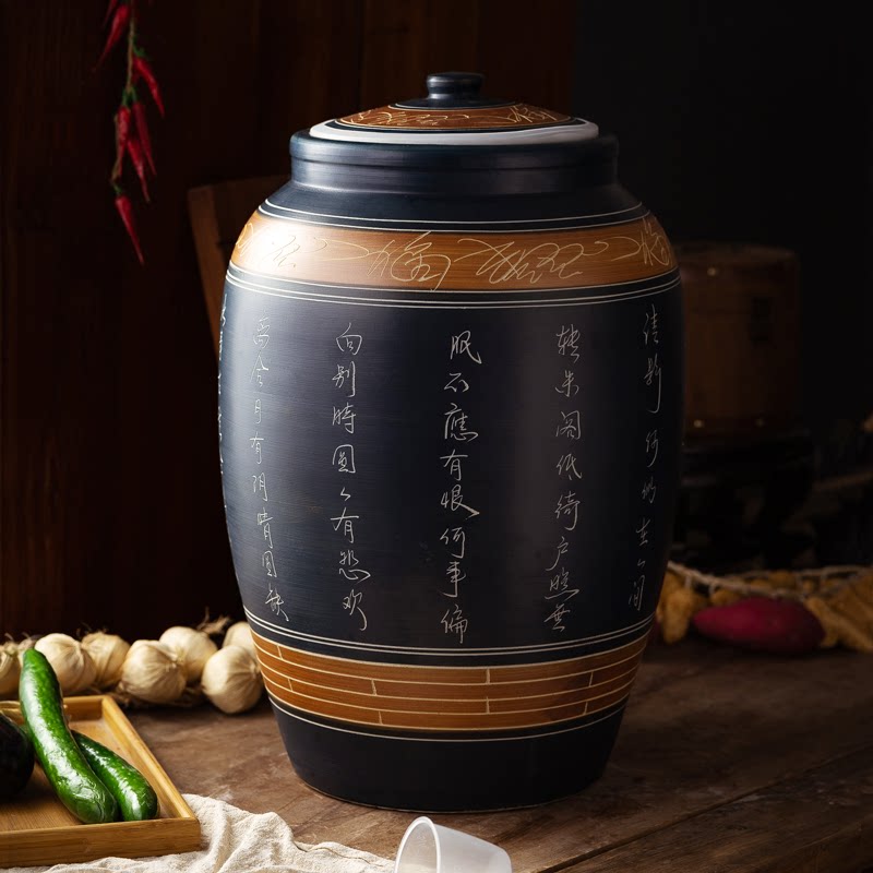 Jingdezhen Ceramic rice cylinder with lid for home 30 catty 50 catty of rice storage tank rice barrel anti-insect and moisture-proof sealing face cylinder