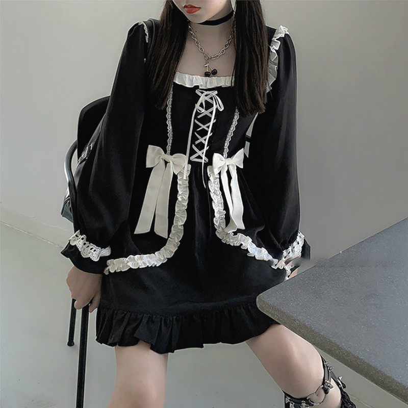 Japanese Lolita Gothic Dress Girl Patchwork vintage Designe