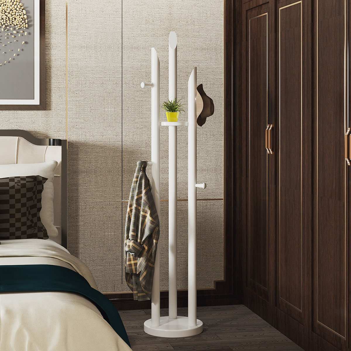 New Chinese clothes hat rack full solid wood floor hanger home bedroom minimalist modern living room Xuanguan hanging clothes rack