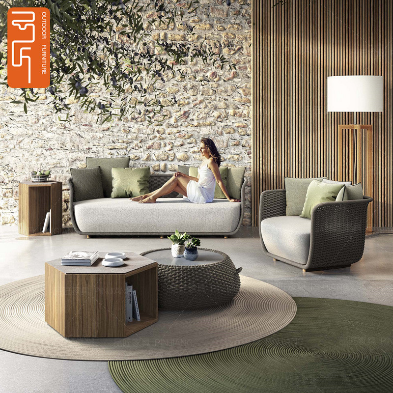 Outdoor sofa garden double rattan chair open-air sofa coffee table combination soft decoration designer outdoor rattan sofa chair