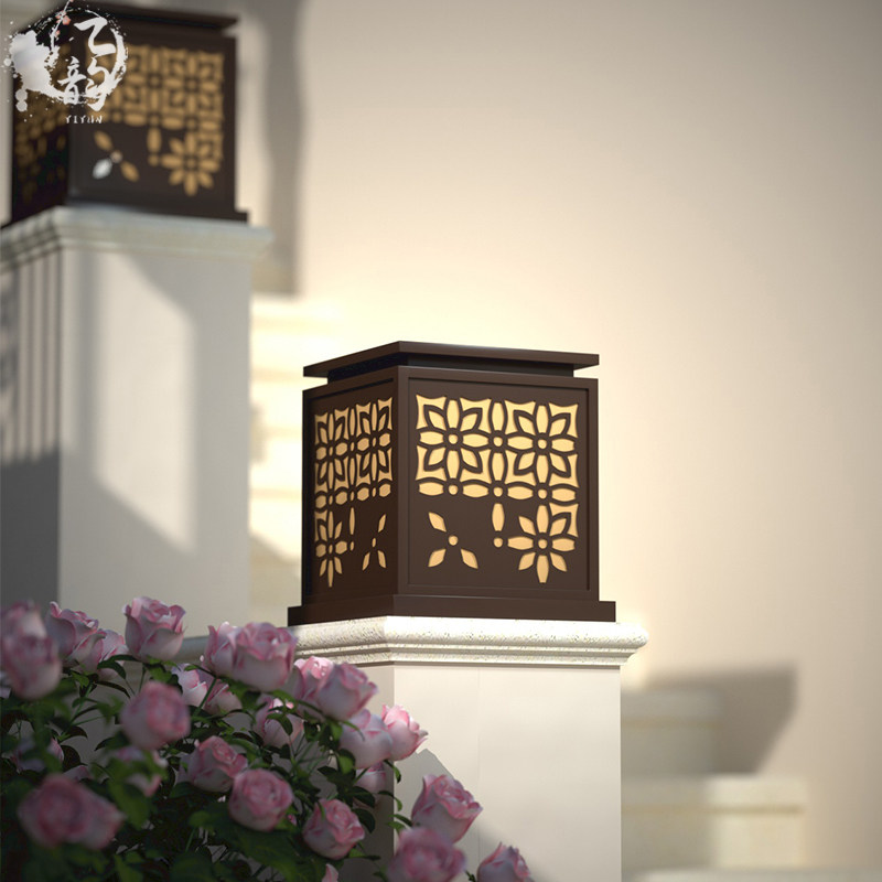 Column Head Lamp Mesh Red New Stainless Steel Cloud Stone Walled Garden Door Column Villa Courtyard Lawn Waterproof LED Lighting