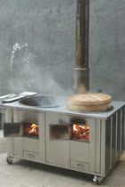 Stainless steel outdoor firewood stove ground boiler room with wheels firewood fire cooker cooker smoke-free oven water tank can be moved