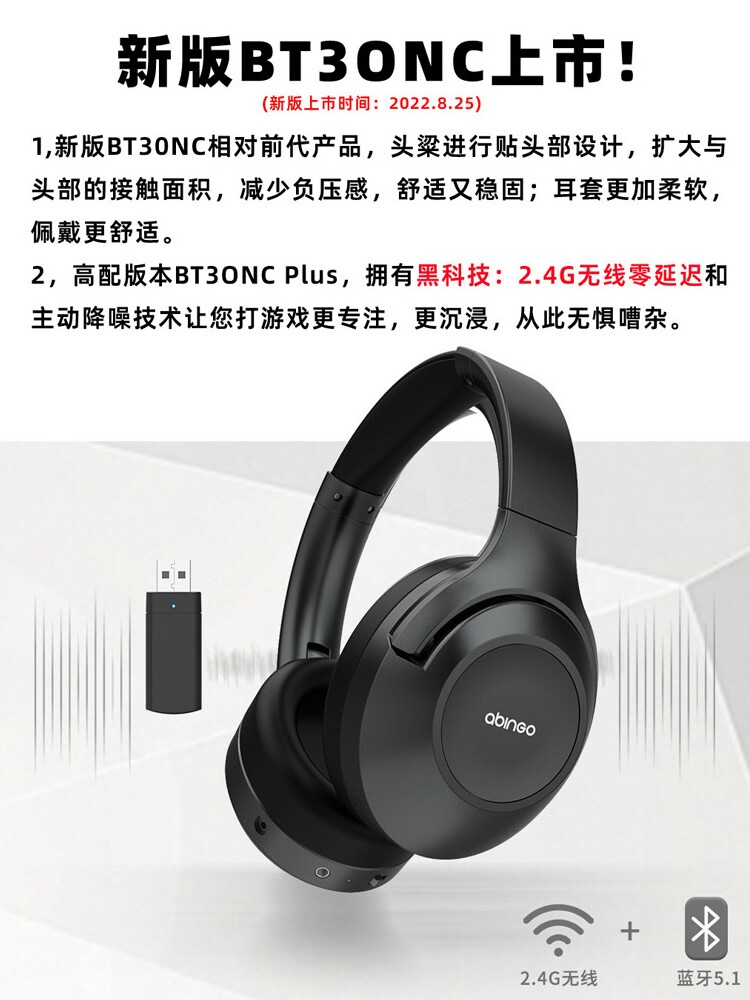 Active Noise Canceling Headphones Bluetooth 2 4G Dual Wireless Zero Delay Dual Wheat Call Music Game Black Technology