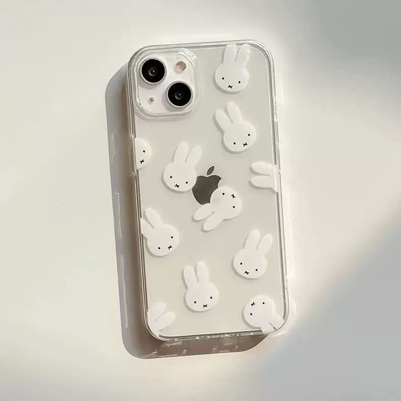 New Cute White Miffy Rabbit Phone Case Suitable for Apple 17/16/15, Precise Hole Full Coverage 14, Simple 13 Pro Max Phone Case, 12 Soft Case, Ice Transparent