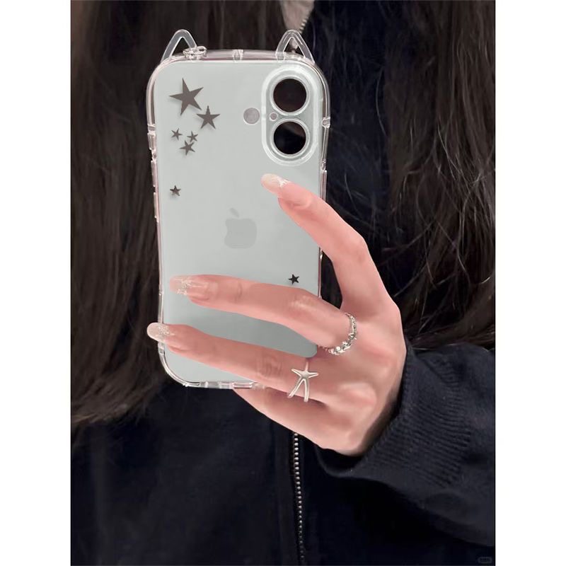 Casual Cat Ears and Stars Design for Holding Photos, Suitable for Apple 17/16Pro Phone Case iPhone 15 /14 Transparent 13/12 Simple 11 Soft Case