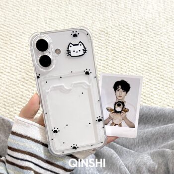 Pixel Kitten Card Holder Can Hold Polaroid Photos, Suitable for Apple 17/16 Pro Max Phone Case, 15/13 Soft Rubber, 11 Full Coverage, X/Xs Anti-Drop Airbag, Star-Chasing