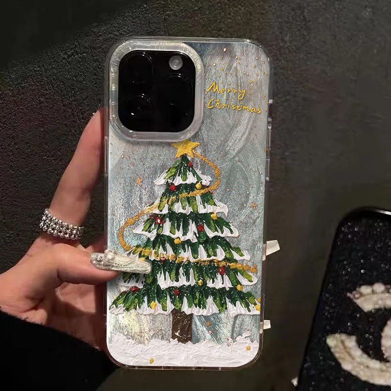 Gold Dot Christmas Tree Is Suitable for Apple 16Promax/14Plus Phone Case 15Pro/13 Feather Yarn 12/11/XS