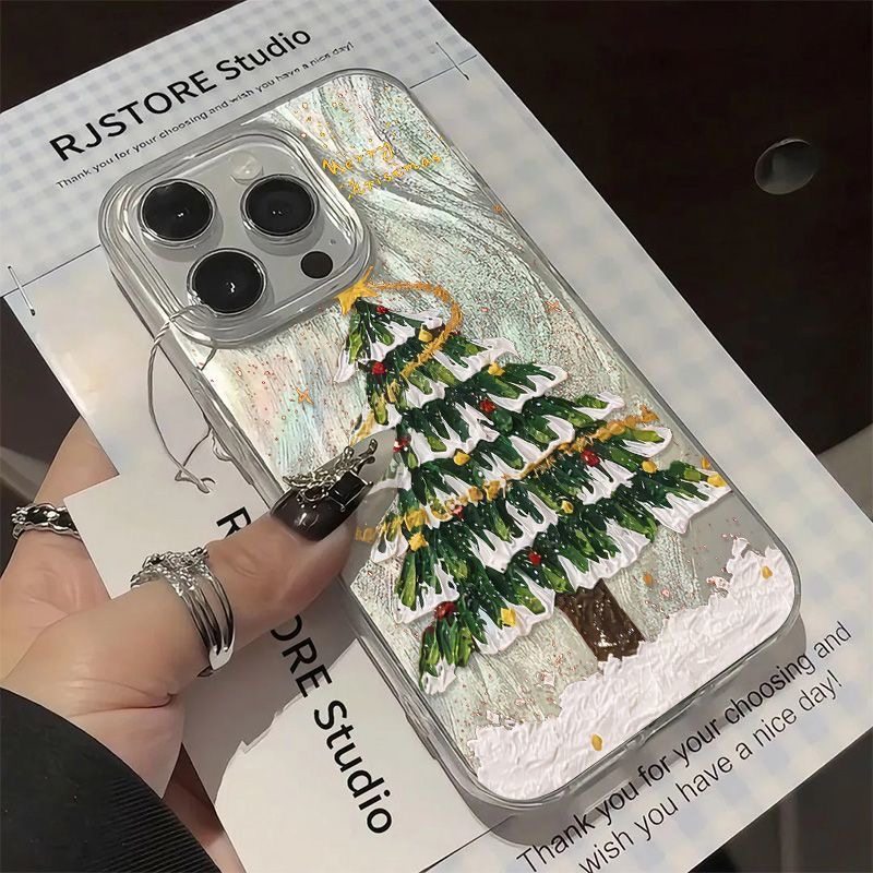 Gold Dot Christmas Tree Is Suitable for Apple 16Promax/14Plus Phone Case 15Pro/13 Feather Yarn 12/11/XS