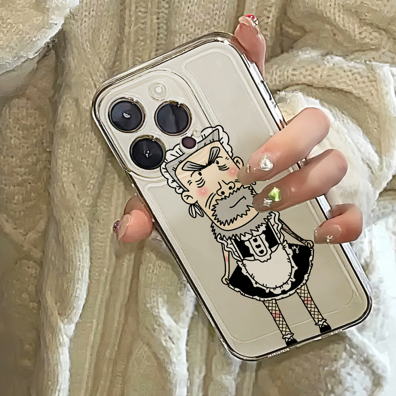 Funny Maid Grandpa Niu Transparent Case Suitable for Apple 17/16/15 Abstract 14 New Model 13Promax Phone Case 12 Soft Case Full Coverage