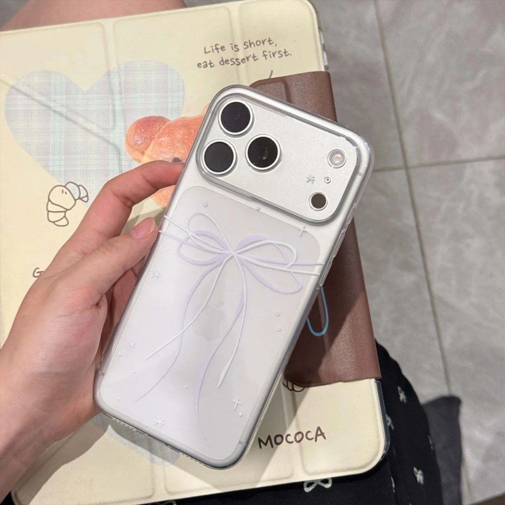 White and Purple Gentle Bow Phone Case Suitable for Apple iPhone 17/14 Pro Max 16 Apple 17/15 Plus 12/13 Fine Hole Transparent