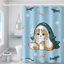 New Thickeneded Shower Curtain Mofusand Cat Fushandi Shark Cat Toilet Mildew-Proof Shower Room Water-Proof and Impermeable Door Curtain