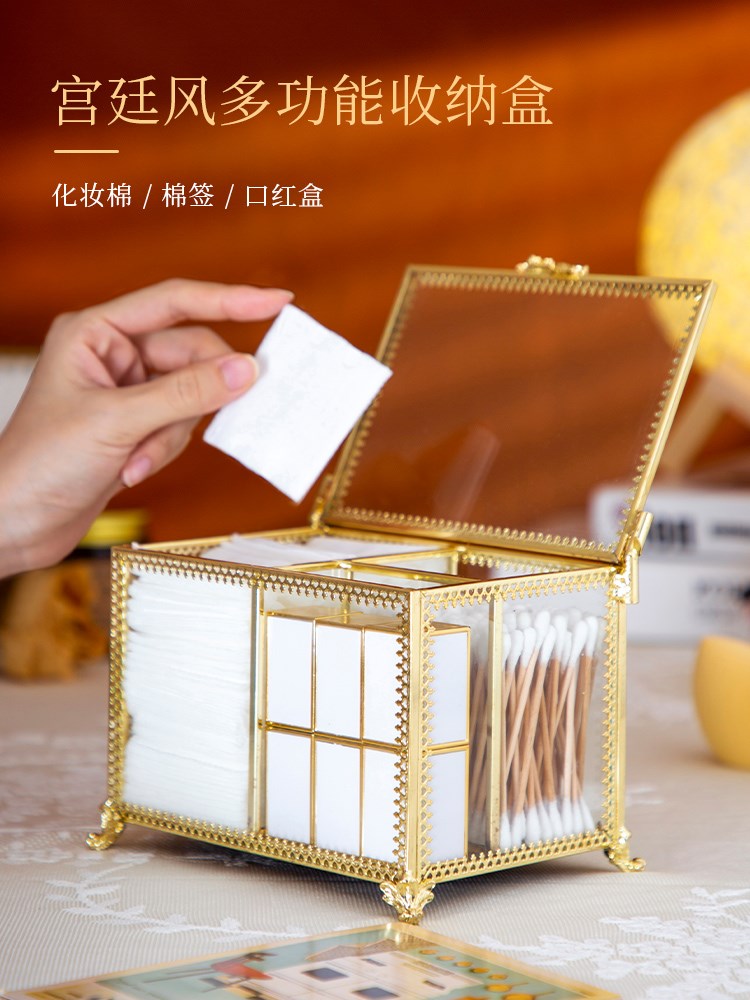 Makeup cotton intake box Makeup Remover Cotton Small Box Shelve Cotton Stick Box Mouth Red Box Desktop Makeup Case Transparent Dust Resistant