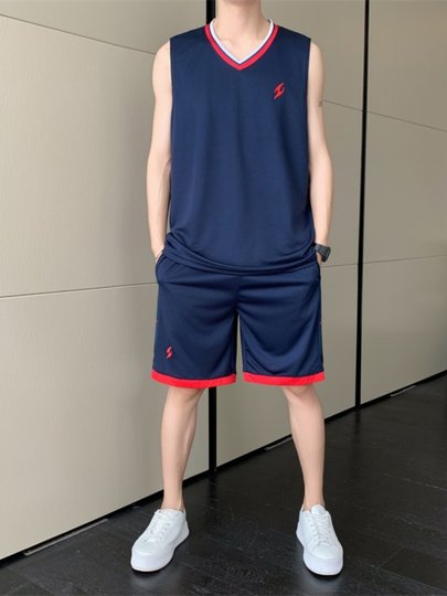 Basketball Jersey Men's Ice Silk Quick-Drying T-Shirt Training Team Uniform Running Fitness Sports Basketball Uniform Set V-Neck Sleeveless Summer