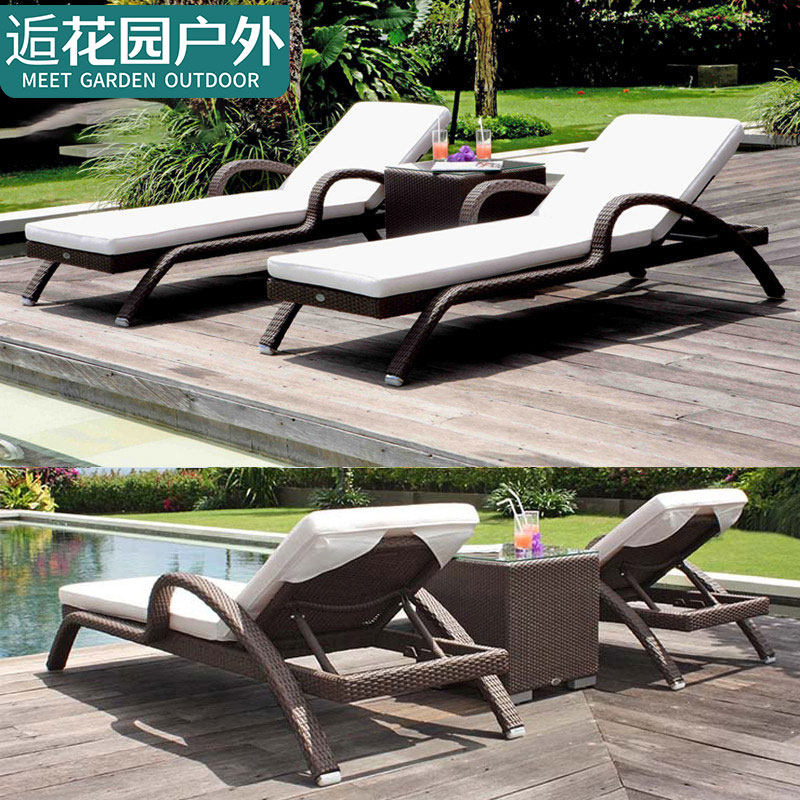 Outdoor deck bed balcony leisure rattan chair outdoor courtyard deck chair villa swimming pool deck bed folding rattan beach chair