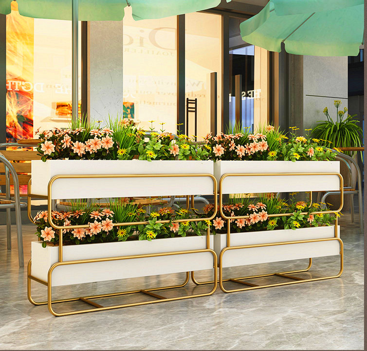 Outdoor Flower Case Metal Iron Art Flower Beds Combined Rectangular Outdoor Courtyard Commercial Street Indoor Partition Fence Flower Racks