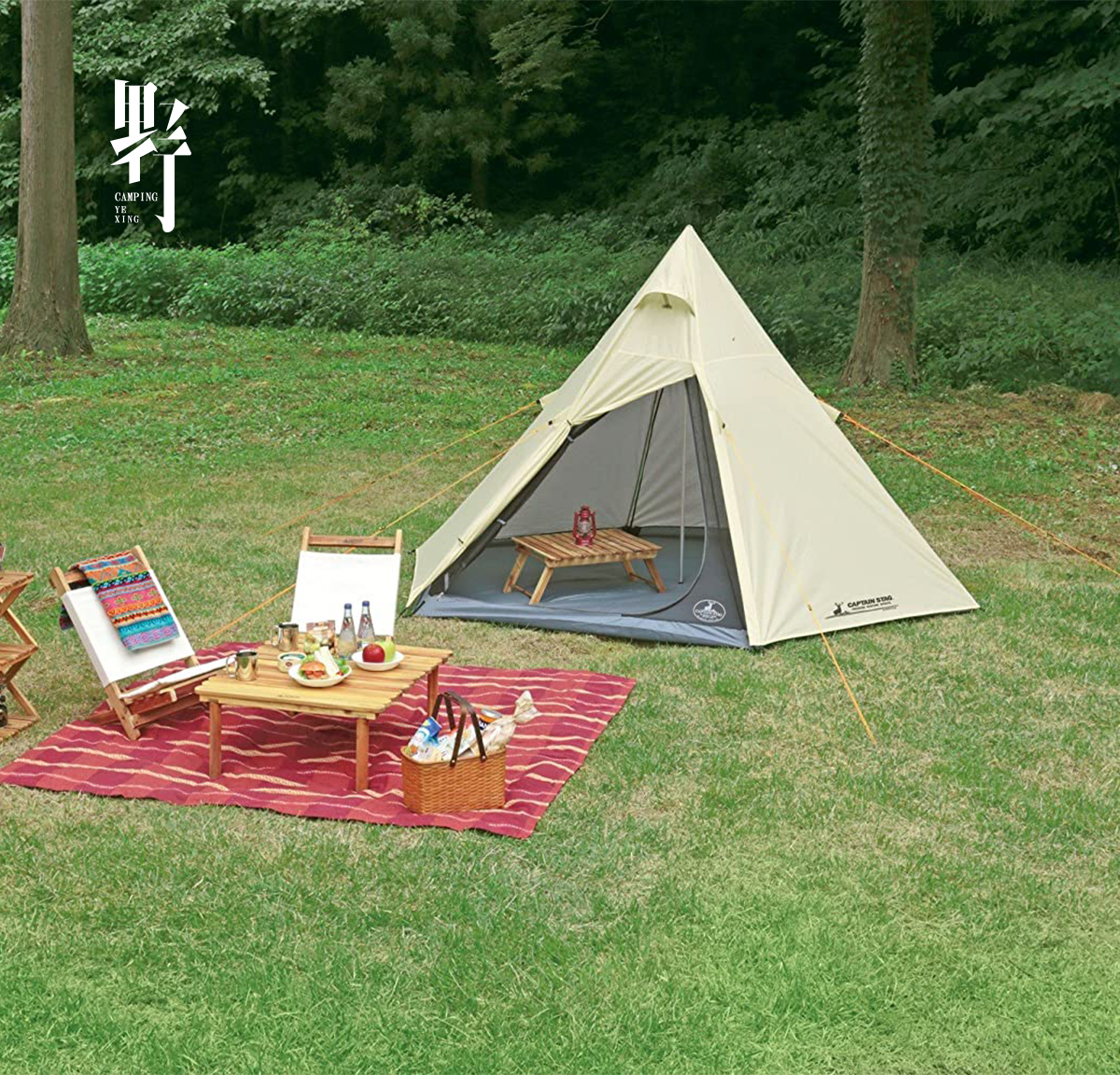 Japan CAPTAIN STAG pyramid white tent hexagonal outdoor four seasons nylon lightweight double layer exquisite