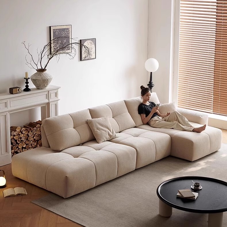 Modern Minimalist Chenille Velvet Pixel Sofa, Light Luxury Living Room Home Sofa with Adjustable Backrest and Removable Washable Fabric Cover