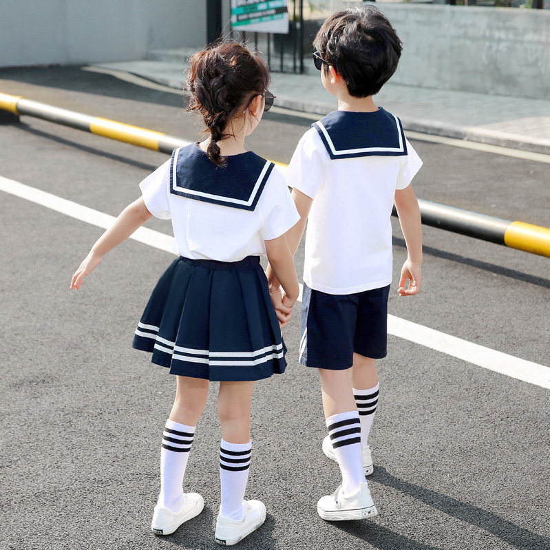British style kindergarten uniform summer cotton children's graduation class suit summer navy wind primary school uniform