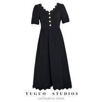 I want to see you black French style retro display slim short sleeve one-piece dress G woman summer 2020 new a long dresses